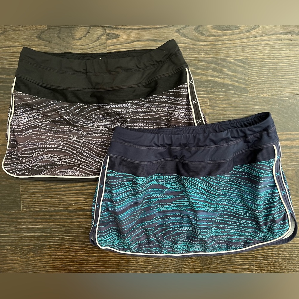 Bundle Of 2 Athleta Ramp It Up Tennis Skorts Size 4 Space Dye Blue & Gray/Black